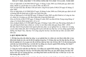 Thông tư 13/2005/TT-BYT hướng dẫn tuyển sinh đào tạo Đại học Cao đẳng Điều dưỡng Kỹ thuật Y học Đại học Y tế công cộng hệ vừa học vừa làm 2005