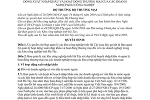 Quyết định 1249/2005/QĐ-BTM Uỷ quyền Ban quản lý Khu công nghiệp tỉnh Hà Tây quản lý hoạt động xuất nhập khẩu thương mại