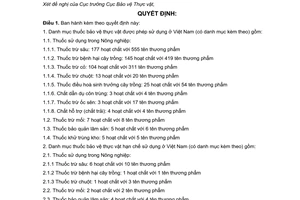 Quyết định 22/2005/QĐ-BNN danh mục thuốc bảo vệ thực vật được phép hạn chế cấm sử dụng ở Việt Nam