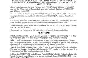 Quyết định 493/2005/QĐ-NHNN phân loại nợ, trích lập, sử dụng dự phòng để xử lý rủi ro tín dụng trong hoạt động ngân hàng tổ chức tín dụng