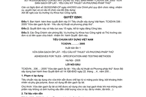 Quyết định 14/2005/QĐ-BXD TCXDVN 336: 2005 Vữa dán gạch ốp lát - Yêu cầu kỹ thuật và phương pháp thử