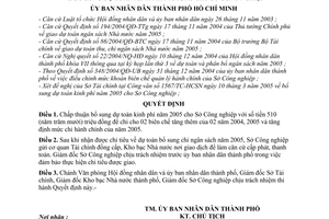 Quyết định 64/2005/QĐ-UB bổ sung dự toán kinh phí năm 2005 cho Sở Công nghiệp