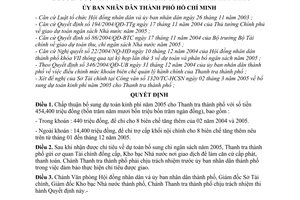 Quyết định 65/2005/QĐ-UB bổ sung dự toán kinh phí năm 2005 cho Thanh tra thành phố