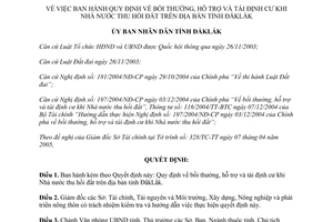 Quyết định 31/2005/QĐ-UB  bồi thường hỗ trợ và tái định cư Nhà nước thu hồi đất