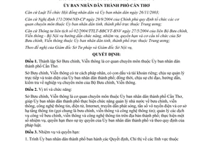 Quyết định số 28/2005/QĐ-UB thành lập Sở Bưu chính Viễn thông Cần Thơ