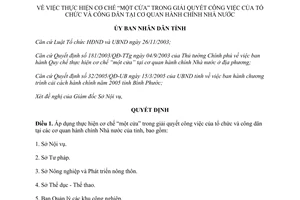 Quyết định 45/2005/QĐ-UB cơ chế một cửa giải quyết công việc cơ quan hành chính