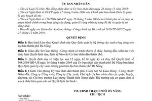 Quyết định 49/2005/QĐ-UB quản lý hệ thống cây xanh công cộng