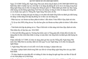 Chỉ thị 05/2005/CT-NHNN thực hiện phân loại nợ trích lập dự phòng rủi ro theo Quyết định 493/2005/QĐ-NHNN