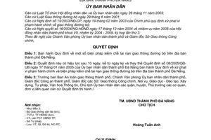 Quyết định 52/2005/QĐ-UB  biện pháp kiềm chế tai nạn giao thông đường bộ địa bàn thành phố Đà nẵng