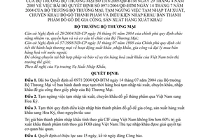 Quyết định 1318/2005/QĐ-BTM tạm nhập tái xuất chuyển khẩu đồ gỗ thành phẩm điều kiện NK bán thành phẩm gia công sản xuất bãi bỏ QĐ 0971/2004/QĐ-BTM
