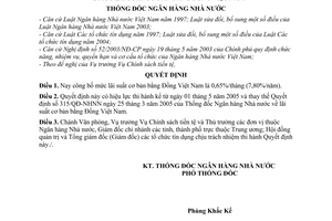 Quyết định 567/QĐ-NHNN mức lãi suất cơ bản bằng Đồng Việt Nam