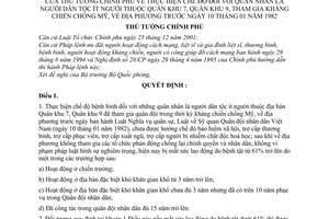 Quyết định 92/2005/QĐ-TTg chế độ quân nhân là dân tộc ít người thuộc Quân khu 7, 9, tham gia kháng chiến chống Mỹ,về địa phương trước 10/01/1982