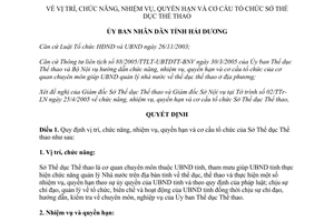 Quyết định 1756/2005/QĐ-UBND chức năng nhiệm vụ Sở Thể dục Hải Dương