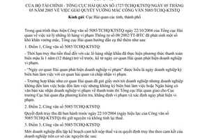 Công văn 1727/TCHQ/KTSTQ  giải quyết vướng mắc công văn 5085/TCHQ/KTSTQ