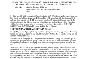 Công văn 3594/ĐH&SĐH hướng dẫn tuyển thẳng vào đại học, cao đẳng năm 2005
