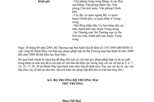 Công văn 2278/TM-PC đính chính QĐ 1107/2005/QĐ-BTM