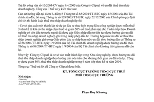 Công văn 1574 TCT/PCCS ưu đãi thuế thu nhập doanh nghiệp