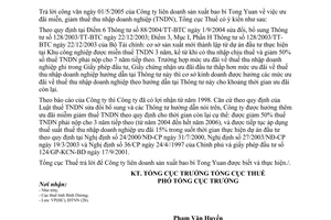 Công văn 1624 TCT/ĐTNN ưu đãi miễn, giảm thuế thu nhập doanh nghiệp (TNDN)