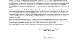 Official Dispatch No. 5969/TC/TCT of May 18, 2005, regarding dossiers of value added tax (VAT) refund for owners of ODA-funded projects