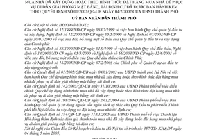 Quyết định 65/2005/QĐ-UB mua nhà đã xây dựng đặt hàng mua phục vụ di dân giải phóng mặt bằng tái định cư  sửa đổi quyết định 01/2002/QĐ-UB