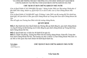 Quyết định 245/QĐ-UBCK Hướng dẫn qui định đăng ký giao dịch chứng khoán công bố thông tin bất thường tổ chức đăng ký giao dịch tại trung tâm Hà Nội