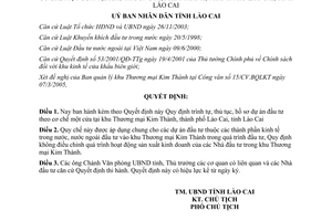 Quyết định 146/2005/QĐ-UBND trình tự hồ sơ dự án đầu tư cơ chế một cửa Lào Cai