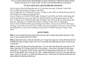 Quyết định 69/2005/QĐ-UB  phân công cấp quản lý Nhà nước về giá tại thành phố Hồ Chí Minh
