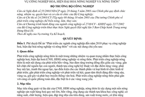Quyết định 23/2005/QĐ-BCN đề án Phát triển ngành công nghiệp đến năm 2010 phục vụ công nghiệp hoá, hiện đại hoá nông nghiệp, nông thôn