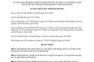 Quyết định 1795/2005/QĐ-UBND Quy định bồi thường hỗ trợ tái định cư