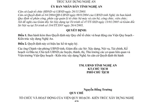 Quyết định 56/2005/QĐ-UBND Quy chế tổ chức hoạt động Viện Quy hoạch - Kiến trúc xây dựng Nghệ An