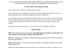 Quyết định 31/2005/QĐ-UB-NV chức năng nhiệm vụ quyền hạn Sở Văn hóa Thông tin Hà Tĩnh