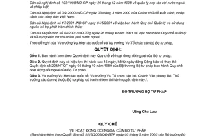 Quyết định 1113/2005/QĐ-BTP quy chế hoạt động đối ngoại  Bộ Tư  Pháp