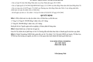 Quyết định 98/2005/QĐ-UB điều chỉnh mức trợ cấp nhân viên y tế thôn bản Lâm Đồng