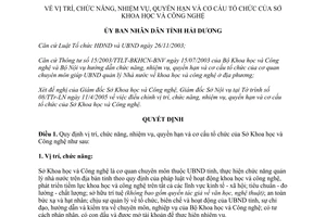 Quyết định 1919/2005/QĐ-UBND nhiệm vụ quyền hạn Sở Khoa học công nghệ Hải Dương