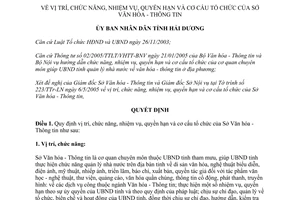 Quyết định 1920/2005/QĐ-UBND chức năng nhiệm vụ tổ chức Sở Văn hoá Hải Dương