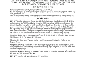 Quyết định 99/2005/QĐ-TTg thành lập Văn phòng Thông báo Điểm hỏi đáp quốc gia vệ sinh dịch tễ kiểm dịch động thực vật Việt Nam