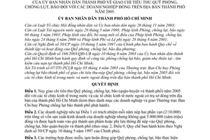 Quyết định 73/2005/QĐ-UB giao chỉ tiêu thu Quỹ phòng, chống lụt, bão đối với doanh nghiệp đóng trên địa bàn thành phố năm 2005