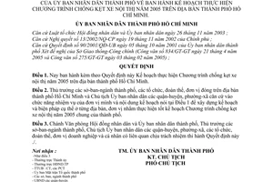 Quyết định 72/2005/QĐ-UB kế hoạch thực hiện Chương trình chống kẹt xe nội thị năm 2005 địa bàn thành phố Hồ Chí Minh