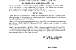 Quyết định 218/2005/QĐ-UBDT Kỷ niệm chương Quy chế xét tặng Kỷ niệm chương Vì sự nghiệp phát triển các Dân tộc