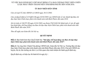 Quyết định 48/2005/QĐ-UB hoạt động ban chỉ đạo phát triển thanh niên Bình Phước đến 2010
