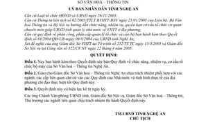 Quyết định 59/2005/QĐ-UBND chức năng nhiệm vụ, cơ cấu tổ chức bộ máy Sở Văn hoá – Thông tin