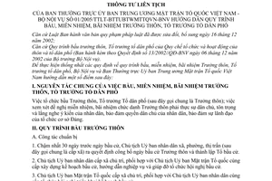 Thông tư liên tịch 01/2005/TTLT-BTTUBTWMTTQVN-BNV hướng dẫn quy trình bầu miễn bãi nhiệmTrưởng thôn Tổ Trưởng Dân phố