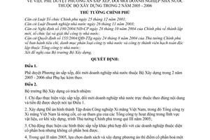 Quyết định 102/2005/QĐ-TTgt Phương án sắp xếp, đổi mới doanh nghiệp nhà nước thuộc Bộ Xây dựng trong 2 năm 2005 - 2006