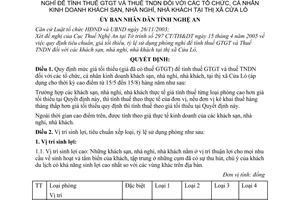 Quyết định 60/2005/QĐ-UBND giá tối thiểu tỷ lệ tối thiểu sử dụng phòng nghỉ tính thuế Gía trị gia tăng Thu nhập doanh nghiệp kinh khách sạn tại Cửa Lò