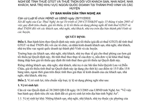 Quyết định 61/2005/QĐ-UBND tiêu chuẩn giá tỷ lệ tối thiểu sử dụng phòng nghỉ tính thuế Gía trị gia tăng thuế thu nhập doanh nghiệp khách sạn nhà Vinh