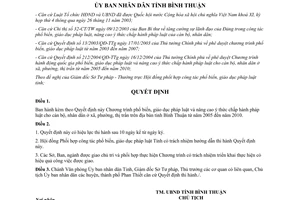 Quyết định 32/2005/QĐ-UBND phổ biến nâng cao ý thức chấp hành pháp luật Bình Thuận 2005 2010