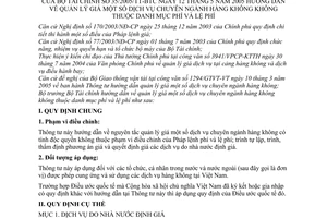 Thông tư 35/2005/TT-BTC hướng dẫn quản lý giá dịch vụ chuyên ngành hàng không không thuộc danh mục phí lệ phí