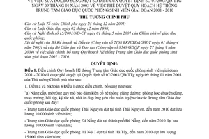 Quyết định 104/2005/QĐ-TTg hệ thống trung tâm giáo dục quốc phòng sửa đổi Quyết định 07/2003/QĐ-TTg