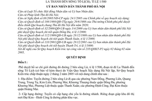 Quyết định 71/2005/QĐ-UB chỉ giới đường đỏ đường 2 bên sông Lừ đoạn từ đê La Thành đến sông Tô Lịch tỉ lệ 1/500