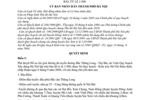 Quyết định 70/2005/QĐ-UB phê duyệt chỉ giới đường đỏ tuyến đường Bắc Thăng Long - Nội Bài, tỷ lệ 1/500